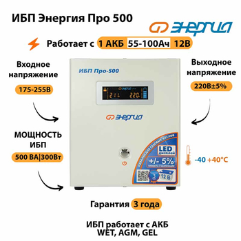 Энергия ИБП Про 500 12В - ИБП и АКБ - ИБП для котлов - . Магазин оборудования для автономного и резервного электропитания Ekosolar.ru в Находке