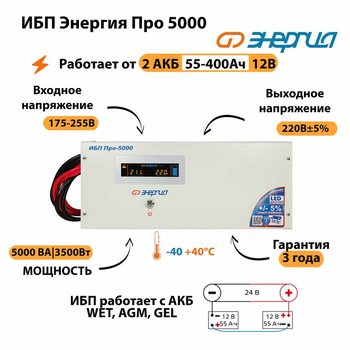 Энергия ИБП Про 5000 24В - ИБП и АКБ - ИБП для котлов - . Магазин оборудования для автономного и резервного электропитания Ekosolar.ru в Находке
