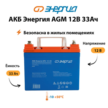 Аккумулятор для ИБП Энергия AGM 12v 33Ah - ИБП и АКБ - Аккумуляторы - . Магазин оборудования для автономного и резервного электропитания Ekosolar.ru в Находке