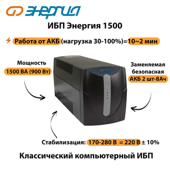 Энергия ИБП 1500 - ИБП и АКБ - ИБП для компьютера - . Магазин оборудования для автономного и резервного электропитания Ekosolar.ru в Находке