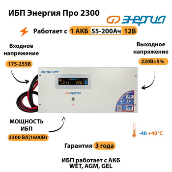 Энергия ИБП Про 2300 12В - ИБП и АКБ - ИБП для котлов - . Магазин оборудования для автономного и резервного электропитания Ekosolar.ru в Находке