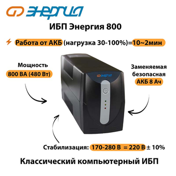 Энергия ИБП 800 - ИБП и АКБ - ИБП для компьютера - . Магазин оборудования для автономного и резервного электропитания Ekosolar.ru в Находке