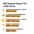 ИБП Энергия Гарант 750 + Аккумулятор S 40 Ач - 12В (450Вт - 49мин) - ИБП и АКБ - ИБП для котлов - . Магазин оборудования для автономного и резервного электропитания Ekosolar.ru в Находке