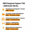 ИБП для котла Энергия Гарант 750 + Аккумулятор Grid 100 Ah 12 v (450Вт - 122мин) - ИБП и АКБ - ИБП для котлов - . Магазин оборудования для автономного и резервного электропитания Ekosolar.ru в Находке