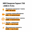 ИБП Энергия Гарант 750 + Аккумулятор S 75 Ач - 12В (450Вт - 91мин) - ИБП и АКБ - ИБП для котлов - . Магазин оборудования для автономного и резервного электропитания Ekosolar.ru в Находке